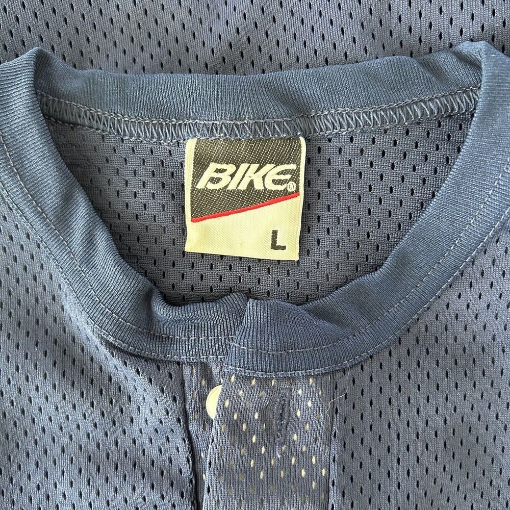 Vintage BIKE Brand Mesh Shirt Mens Large Dark Blue Jersey Style Logo On Sleeve - Picture 2 of 7